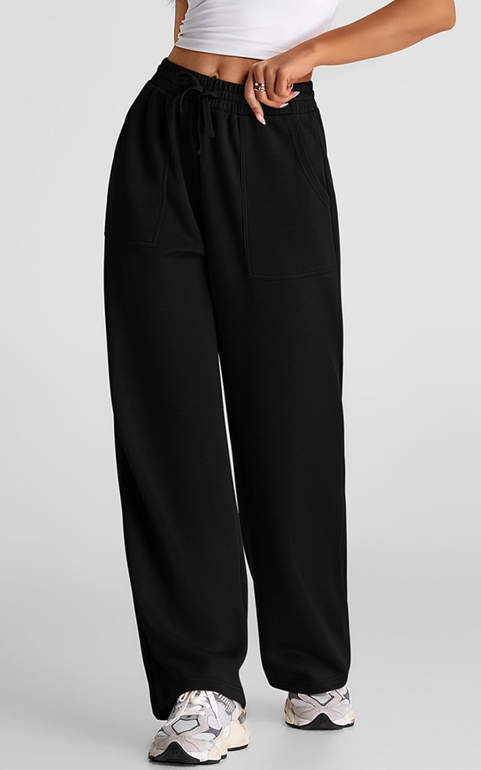 WAL Women's Wide Leg High Waisted Baggy Lounge Sweat Pants Drawstring Athletic Flared Joggers with Pockets