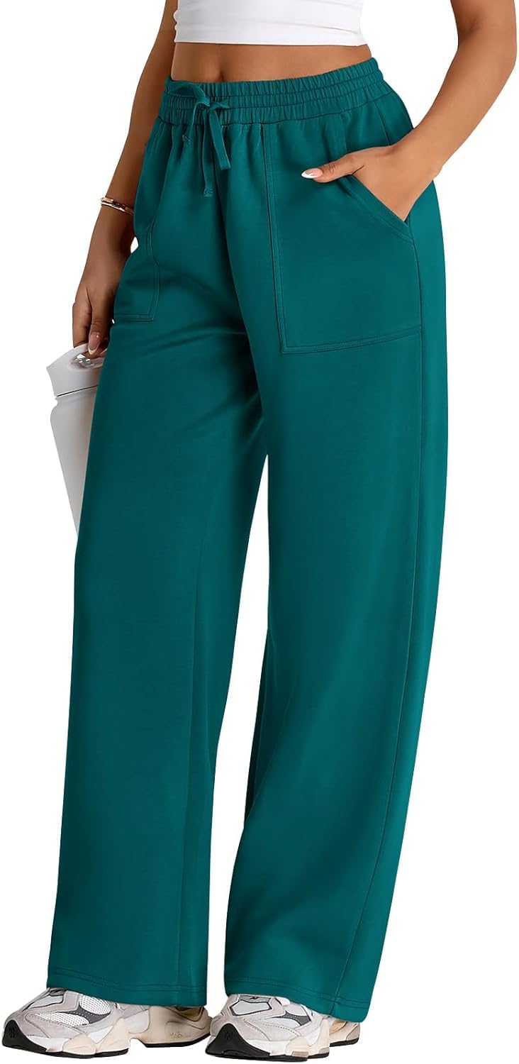 WAL Women's Wide Leg High Waisted Baggy Lounge Sweat Pants Drawstring Athletic Flared Joggers with Pockets