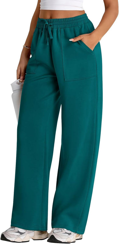 WAL Women's Wide Leg High Waisted Baggy Lounge Sweat Pants Drawstring Athletic Flared Joggers with Pockets