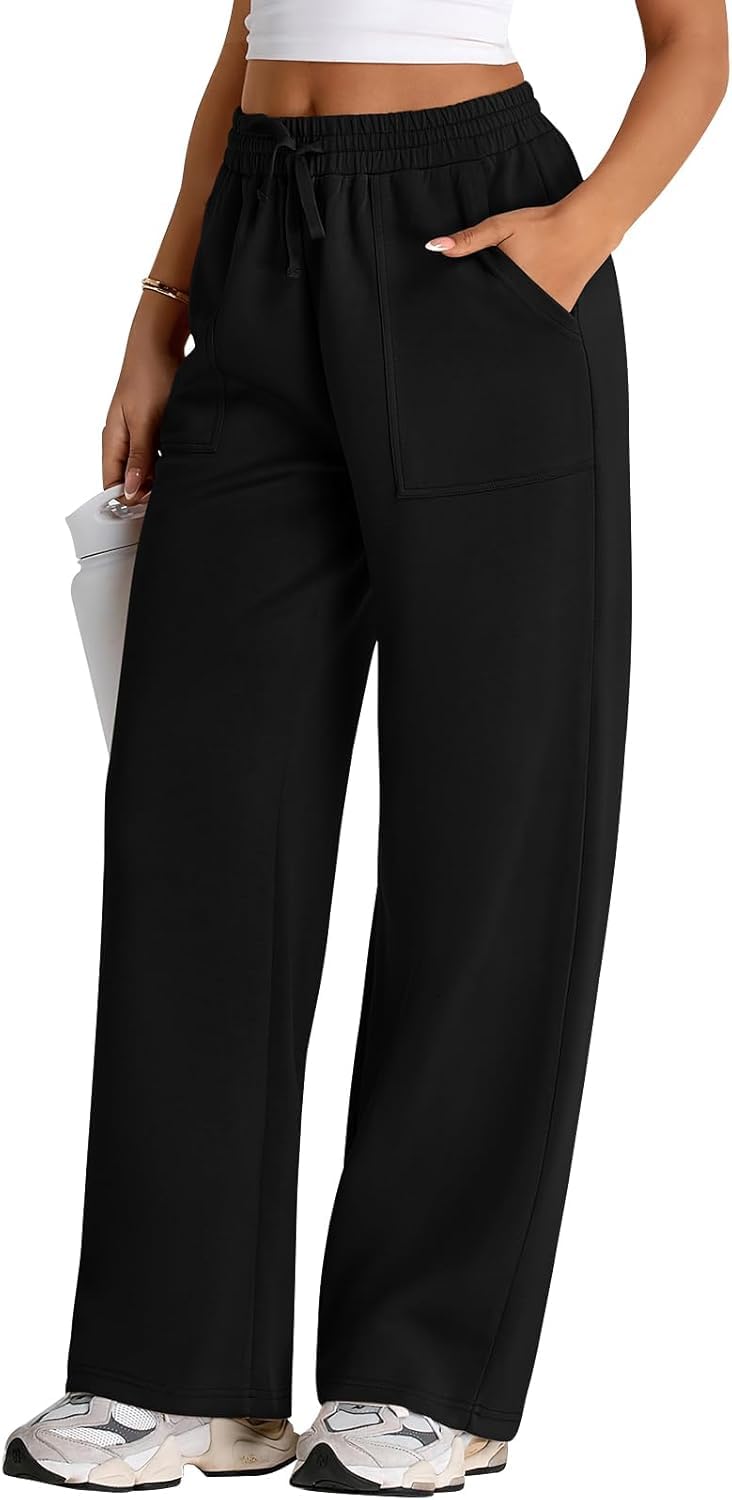 WAL Women's Wide Leg High Waisted Baggy Lounge Sweat Pants Drawstring Athletic Flared Joggers with Pockets