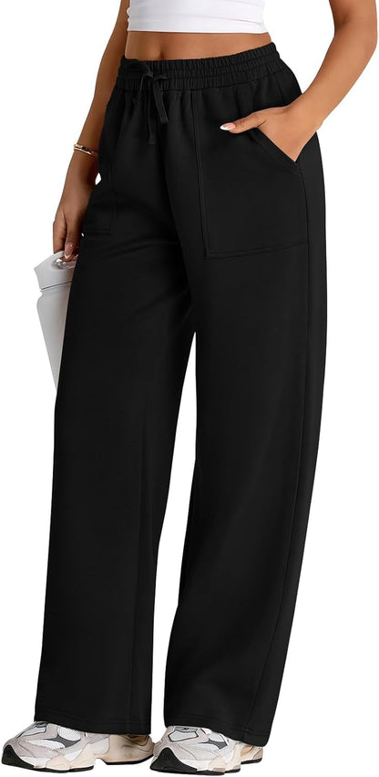 WAL Women's Wide Leg High Waisted Baggy Lounge Sweat Pants Drawstring Athletic Flared Joggers with Pockets