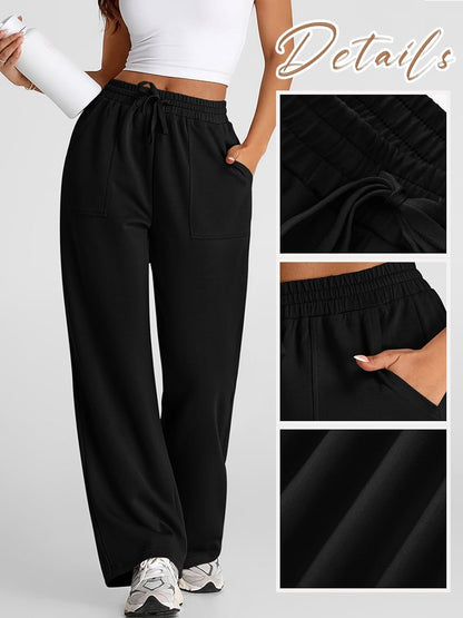 WAL Women's Wide Leg High Waisted Baggy Lounge Sweat Pants Drawstring Athletic Flared Joggers with Pockets