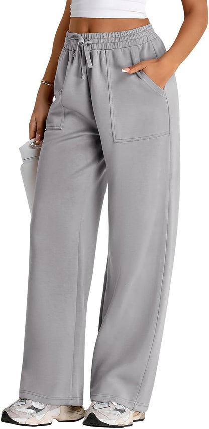 WAL Women's Wide Leg High Waisted Baggy Lounge Sweat Pants Drawstring Athletic Flared Joggers with Pockets