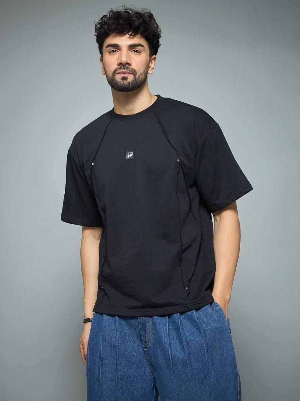 WAL Black Faux Flat Look Cut & Sew T-shirt